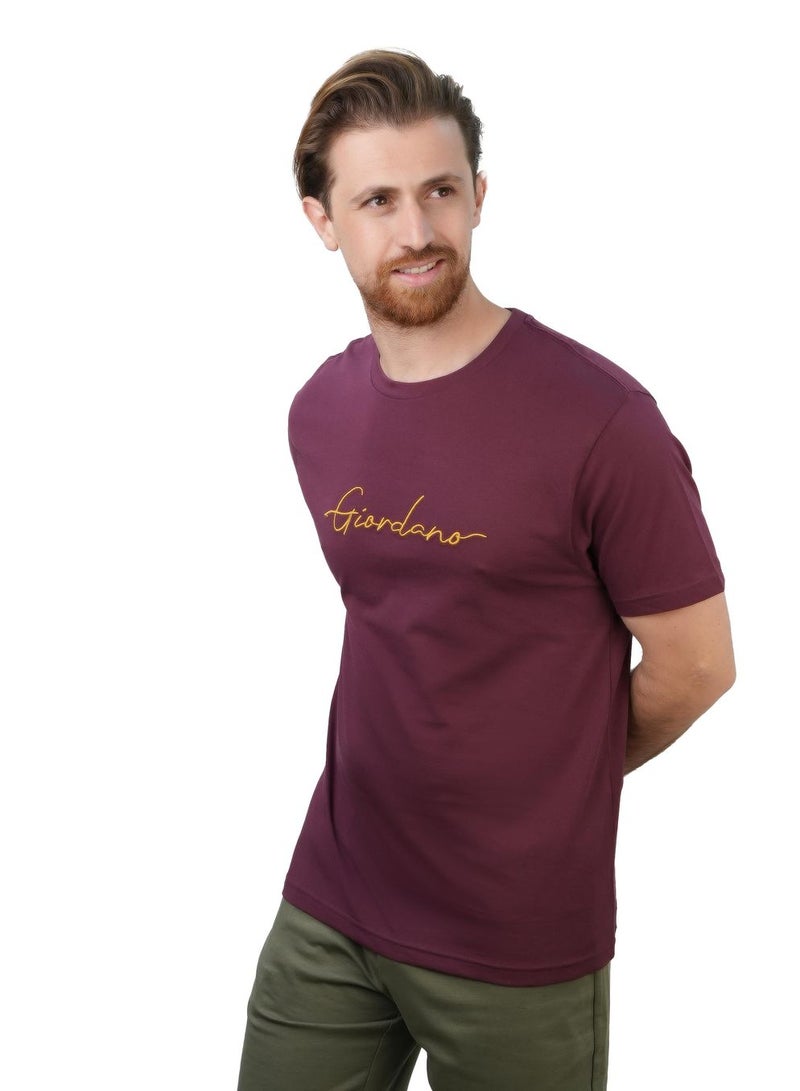 GIORDANO Men's Slim Fit Cotton Signature Print Tee - Image 1